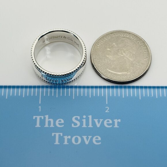 Size 5 Tiffany I LOVE YOU Ring Beaded Milgrain Wide Band - Picture 5 of 6